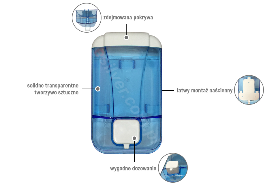Dozownik mydła Hese HS-068 transparentny przezroczysty 1L cechy produktu