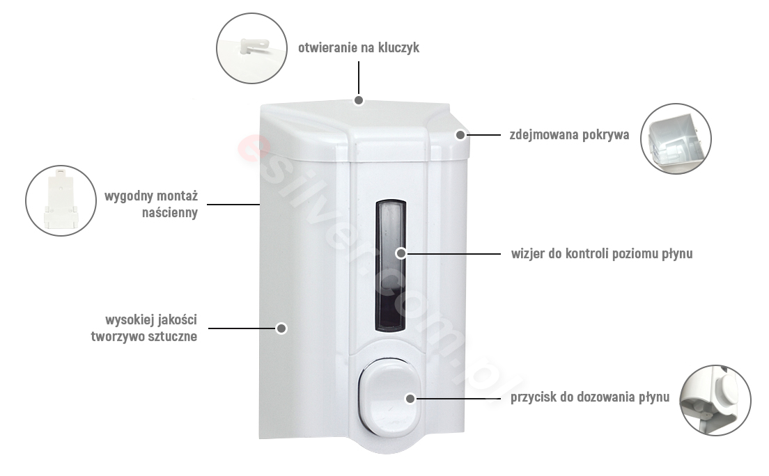 Pojemnik mydła S4 o pojemności 1 litr biały otwierany na kluczyk