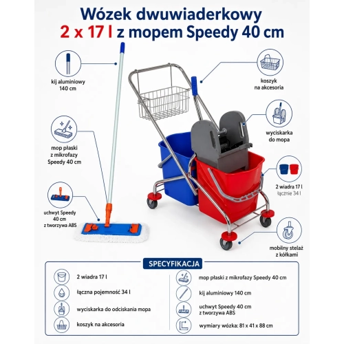 Wózek do mycia podłóg z mopem 40 cm - specyfikacja