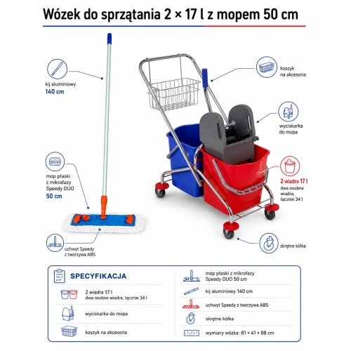 Wózek do mycia podłóg H0213/MP/50 z mope 50 cm - specyfikacja