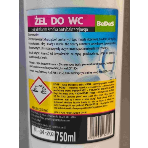 Aktywny żel do WC 0,75 l antybakteryjny