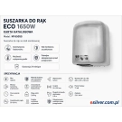 Karta katalogowa suszarki do rąk  ze stali nierdzewnej 1650W ECO