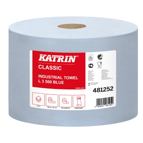 Trójwarstwowe niebieskie czyściwo przemysłowe w rolce 190m Katrin Classic Industrial Towel L3 Blue laminated – czyściwo