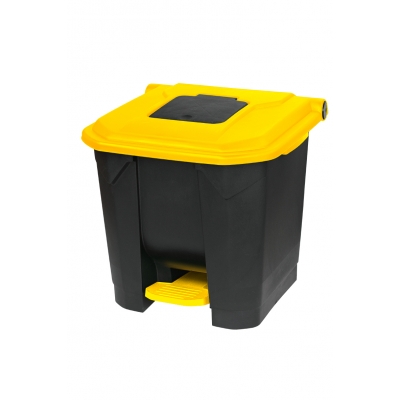 Kontener na śmieci 30 litrowy z żółtą pokrywą otwieraną przyciskiem nożnym