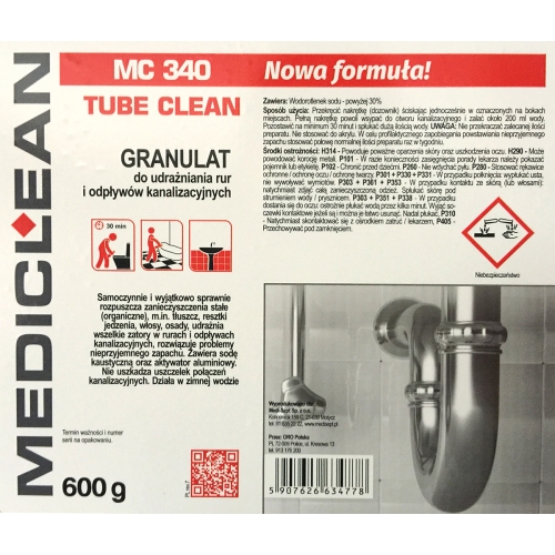 Etykieta Medi Clean Tube Clean MC340
