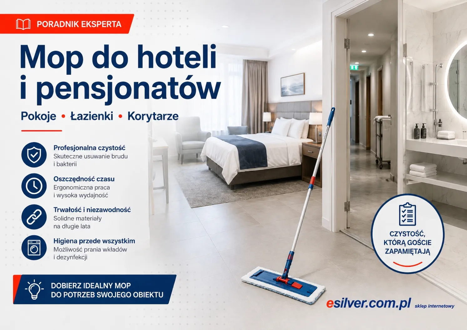 Mop do hoteli i pensjonatów — jaki system sprawdzi się w pokojach, łazienkach i korytarzach?