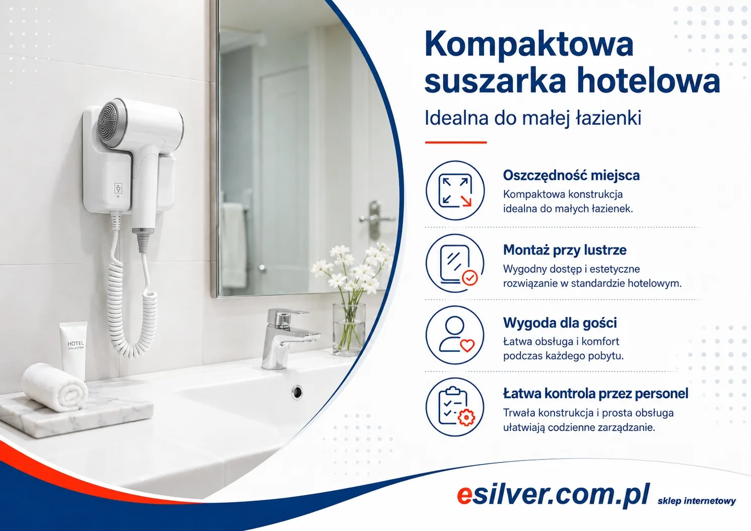 Suszarka hotelowa do małej łazienki — jak wybrać kompaktowy model ścienny, który nie przeszkadza przy umywalce?