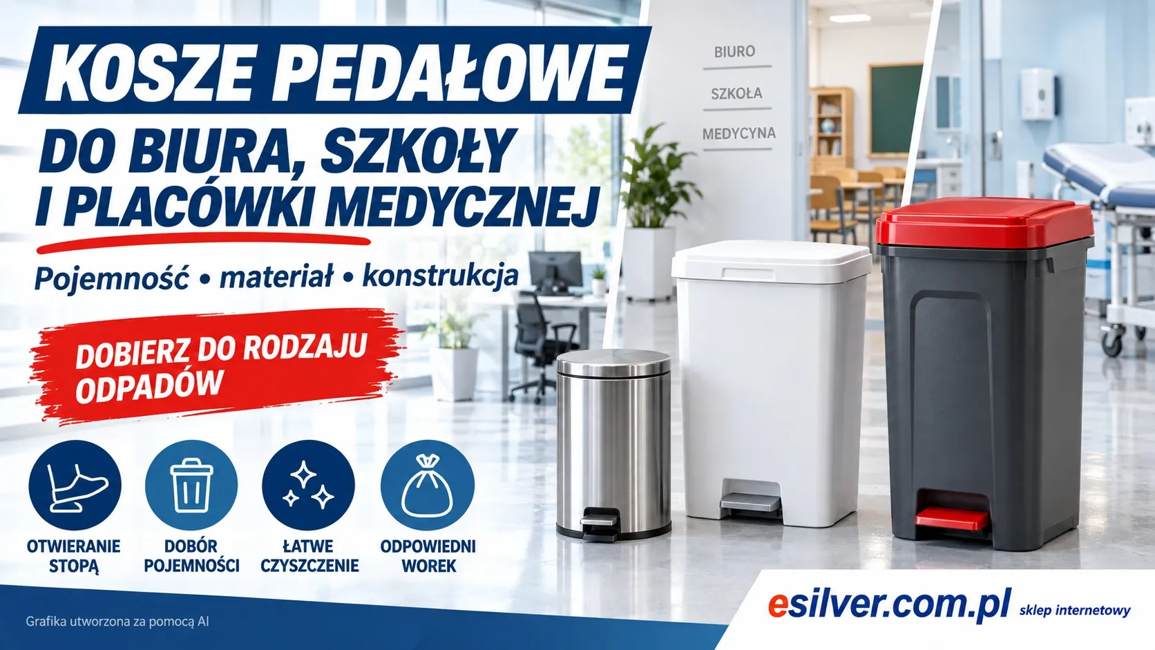 Kosze pedałowe do biur, szkół i placówek medycznych - dobór pojemności, materiału i konstrukcji Kosze pedałowe do biur, szkół i placówek medycznych - dobór pojemności, materiału i konstrukcji