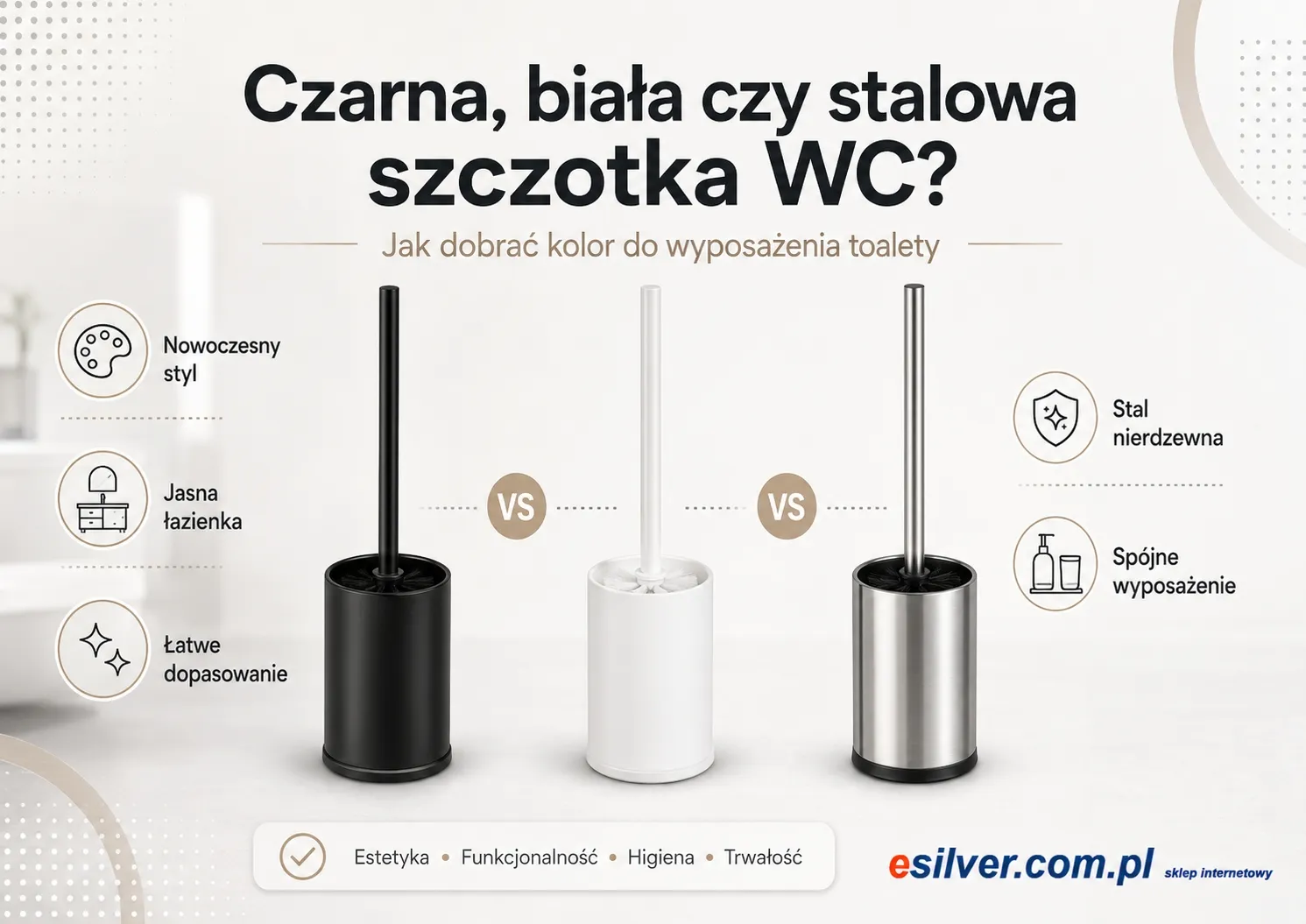 Czarna, biała czy stalowa szczotka WC — jak dobrać kolor do wyposażenia toalety?