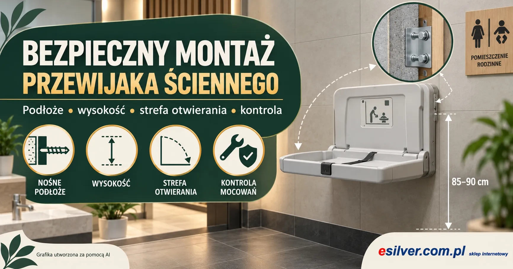 Bezpieczny montaż przewijaka ściennego – podłoże, wysokość, strefa otwierania i kontrola mocowań