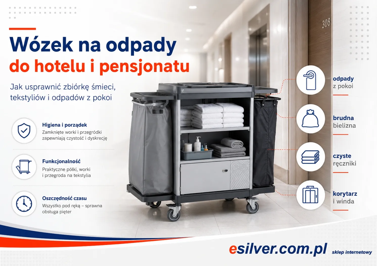 Wózek na odpady do hotelu i pensjonatu — jak usprawnić zbiórkę śmieci, tekstyliów i odpadów z pokoi?