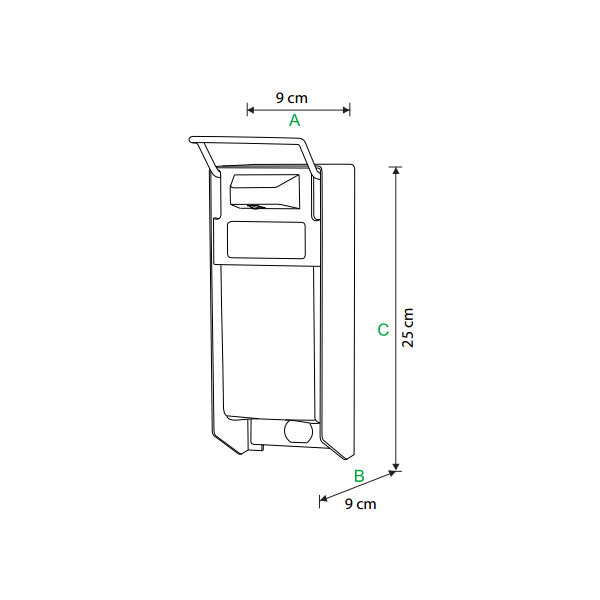 Łokciowy pojemnik do płynu dezynfekującego do dłoni 0.5 l Aluminium - wymiary