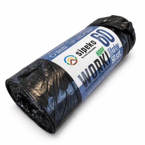 Worki na śmieci czarne 60 l HDPE – 60 l, folia HDPE, 50 sztuk na rolce